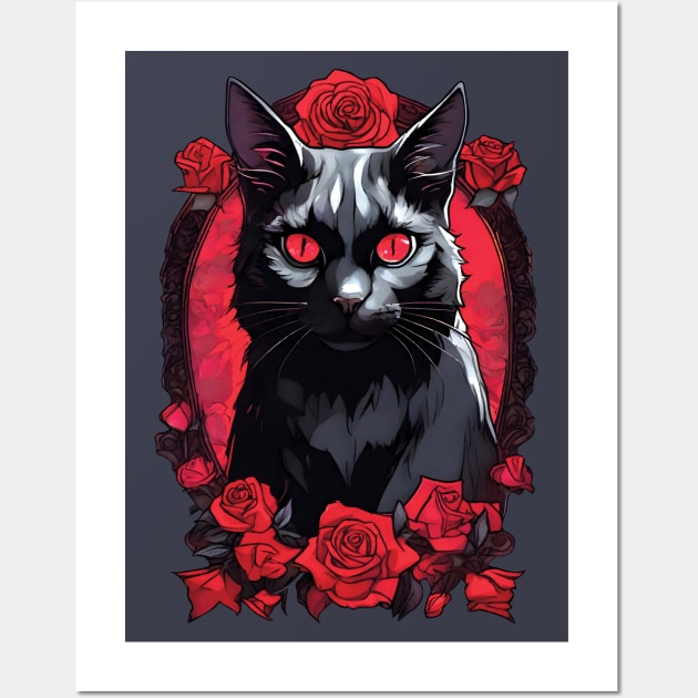 Gothic Animal Portrait | Black Cat Face Wall Art by TMBTM